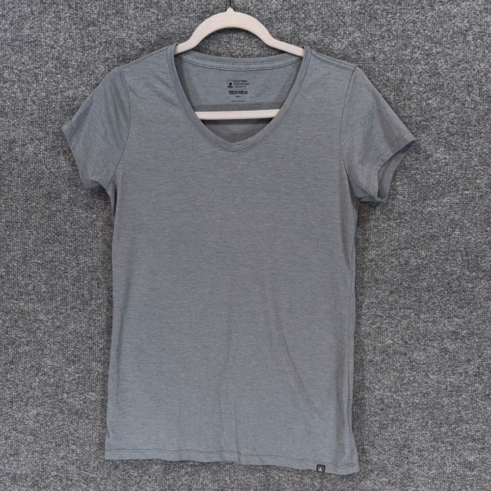 Eastern Mountain Sports Tee Womens Medium Gray Techwick Vneck Hiking Athletic